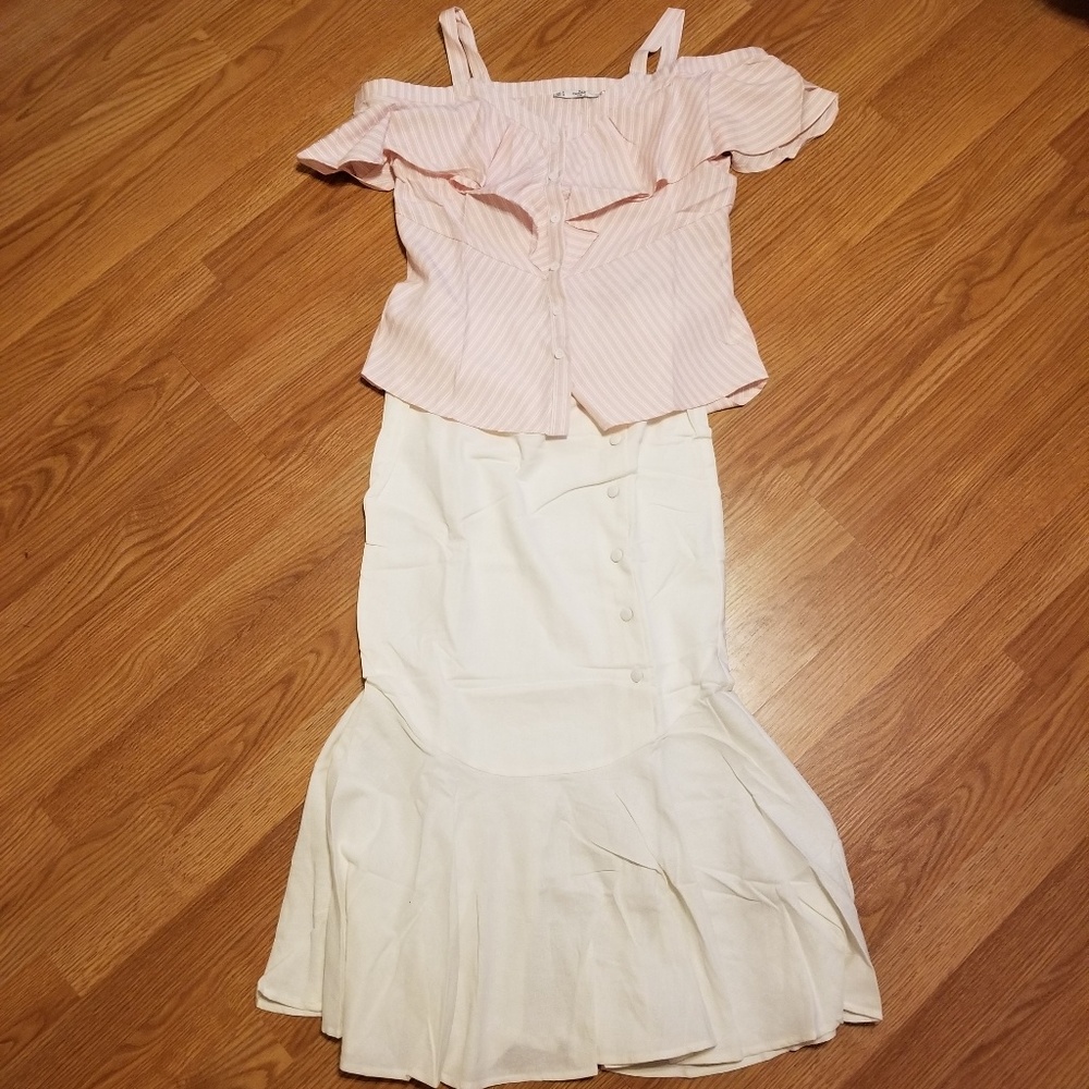 Last 1  Linen blend ivory midi skirt - Picture 3 of 6